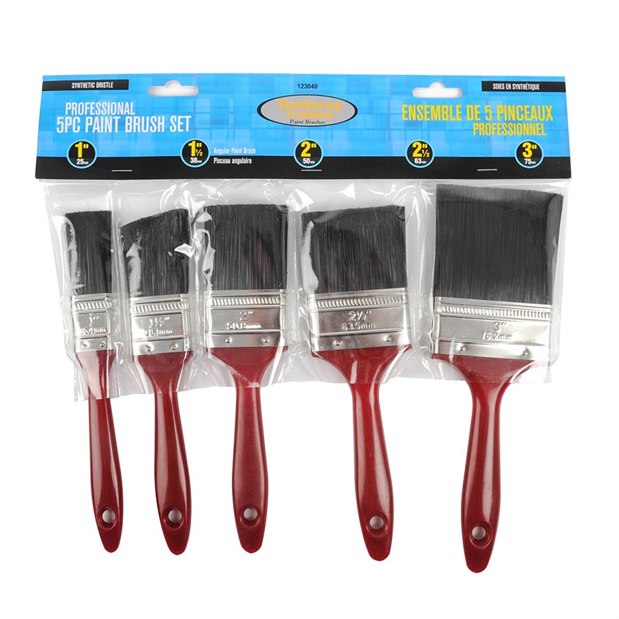 5pc Professional Synthetic Flat Bristle Paint Brushes Set 1 1½ 2