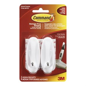 2PK Command™ Wire Hook Medium White 3lb White
