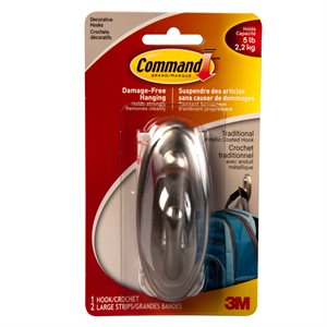 Command™ Traditional Hook Large Brushed Nickel 5 Lb